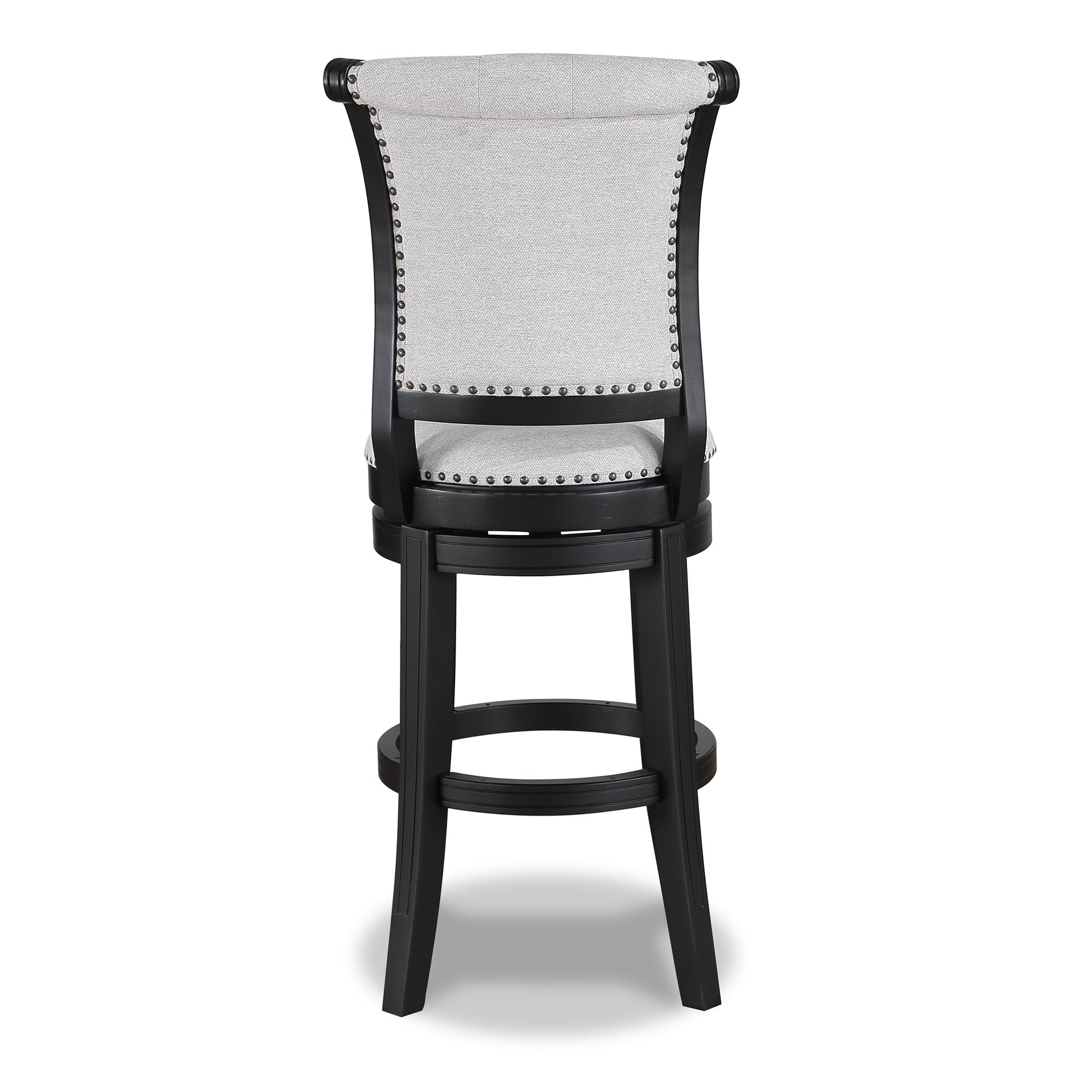 2pc Swivel Pub Stools Counter Height Chair Upholstered Seat Nailhead Trim Footrest Wooden Dining Room Furniture Black/Dove