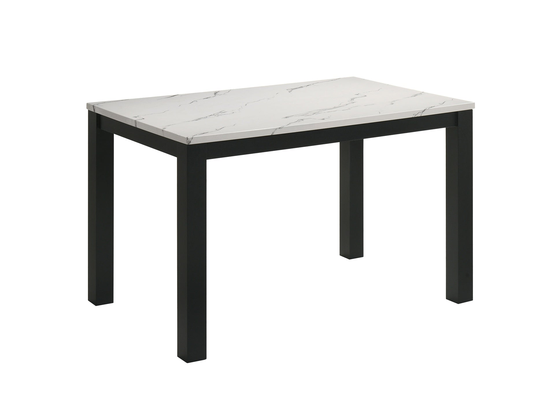 5pc White Faux-marble Top Plush Upholstered Chairs Rich Charcoal Fabric Sleek Black Legs Modern Contemporary