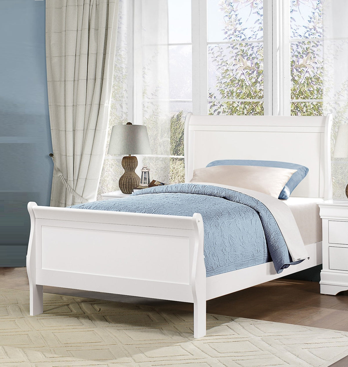 1pc White Finish Twin Size Bed Traditional Louis Philippe Style Wooden Bedroom Furniture