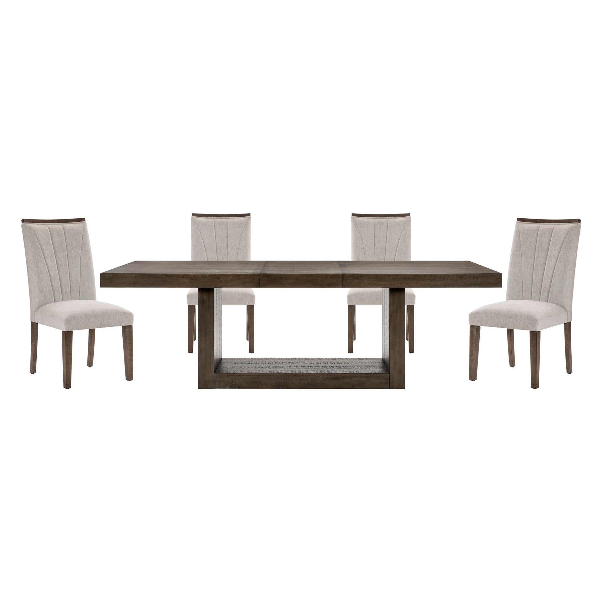 Contemporary Design Brown Finish Dining Set 5pc Extendable Table and 4 Side Chairs Upholstered Wooden Furniture