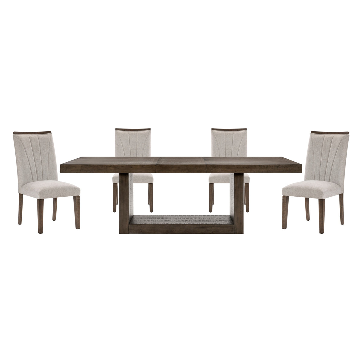 Contemporary Design Brown Finish Dining Set 5pc Extendable Table and 4 Side Chairs Upholstered Wooden Furniture