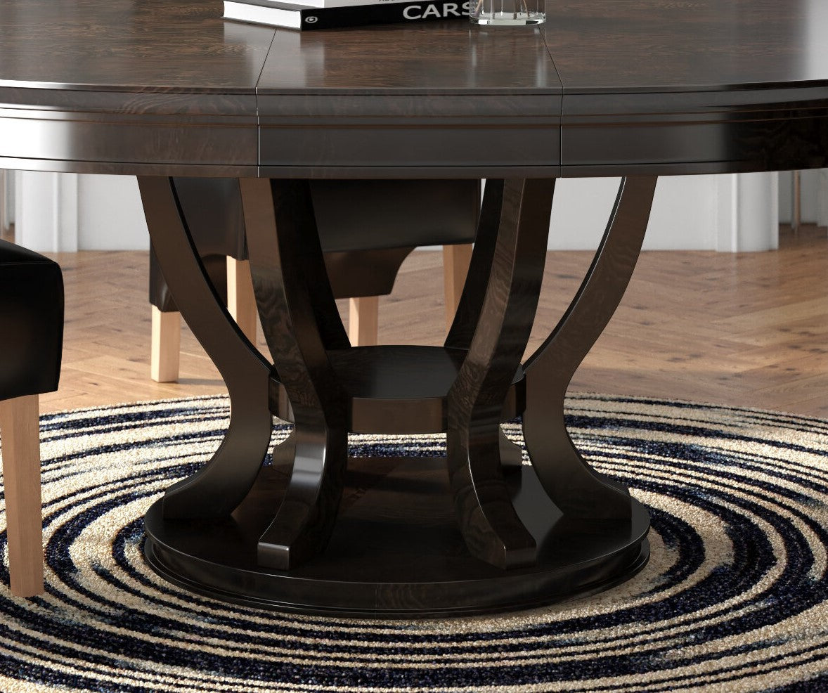Contemporary Design Espresso Finish 1pc Single Pedestal Round Oval Table with Extension Leaf Dining Furniture