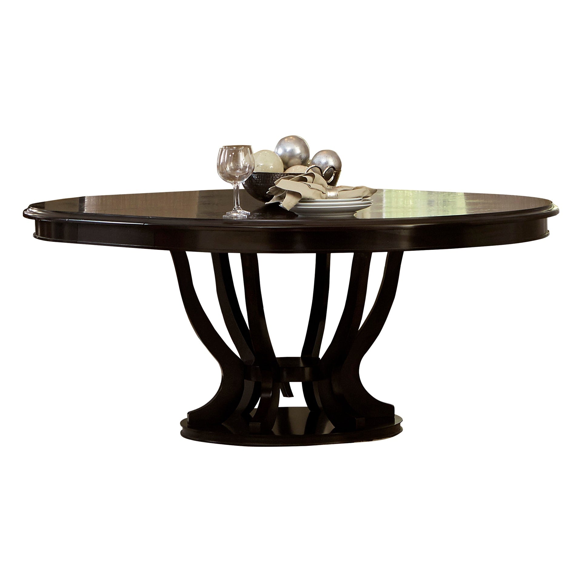 Contemporary Design Espresso Finish 1pc Single Pedestal Round Oval Table with Extension Leaf Dining Furniture