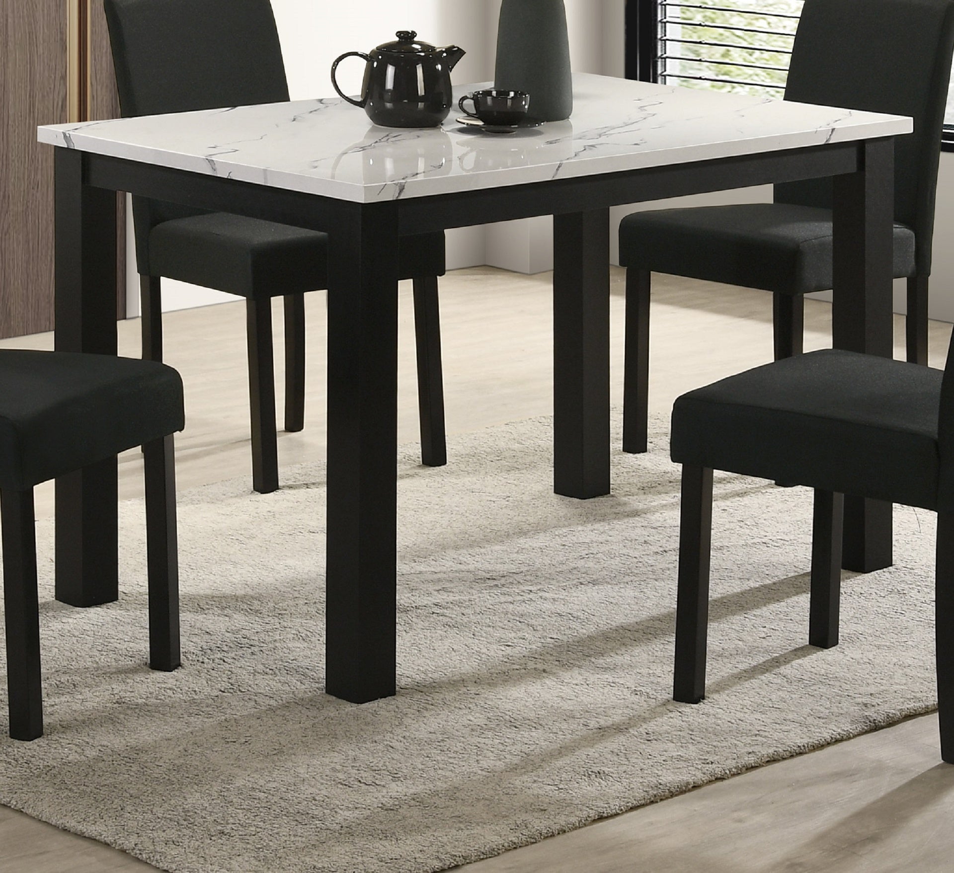 1pc White Faux Marble Black Finish Rectangular Dining Table Wooden Dining Room Furniture