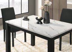 1pc White Faux Marble Black Finish Rectangular Dining Table Wooden Dining Room Furniture