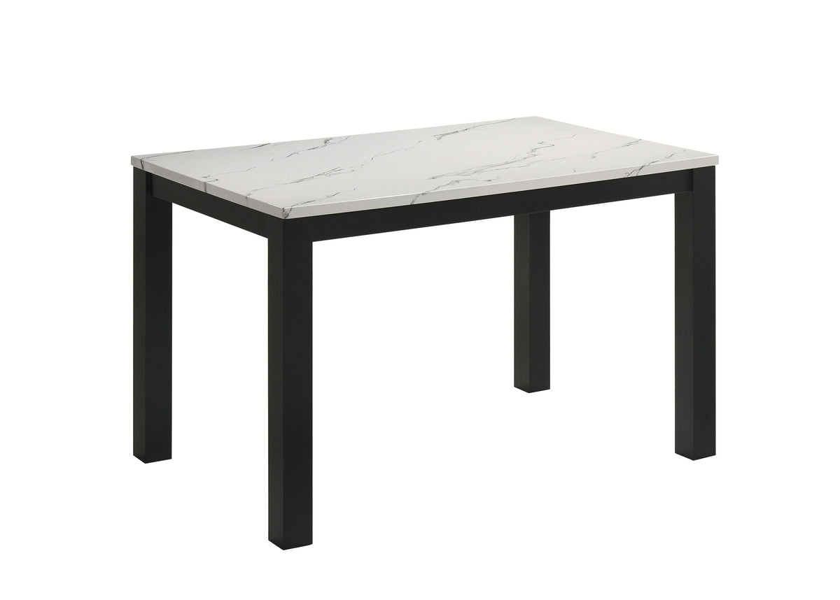 1pc White Faux Marble Black Finish Rectangular Dining Table Wooden Dining Room Furniture