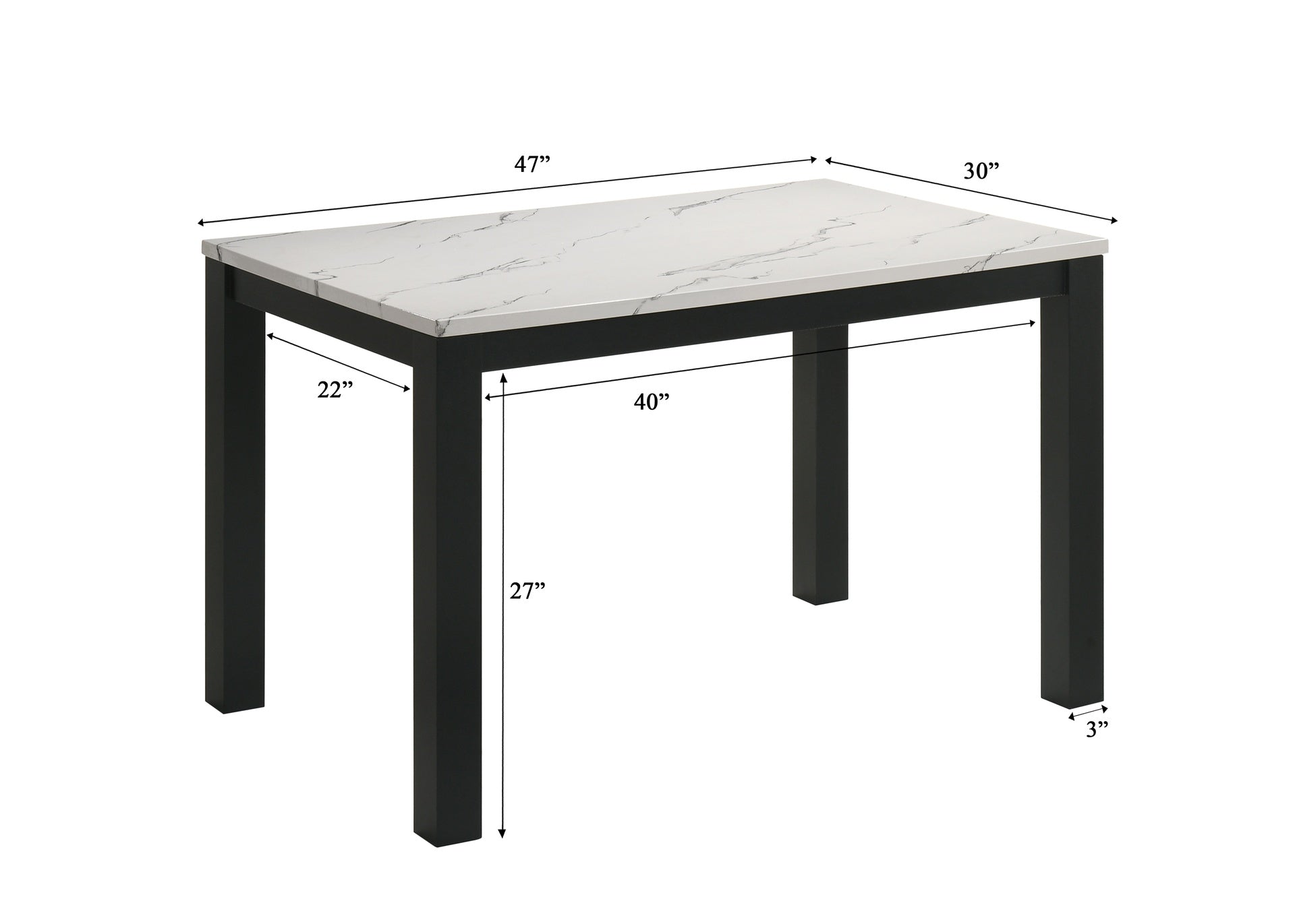 1pc White Faux Marble Black Finish Rectangular Dining Table Wooden Dining Room Furniture