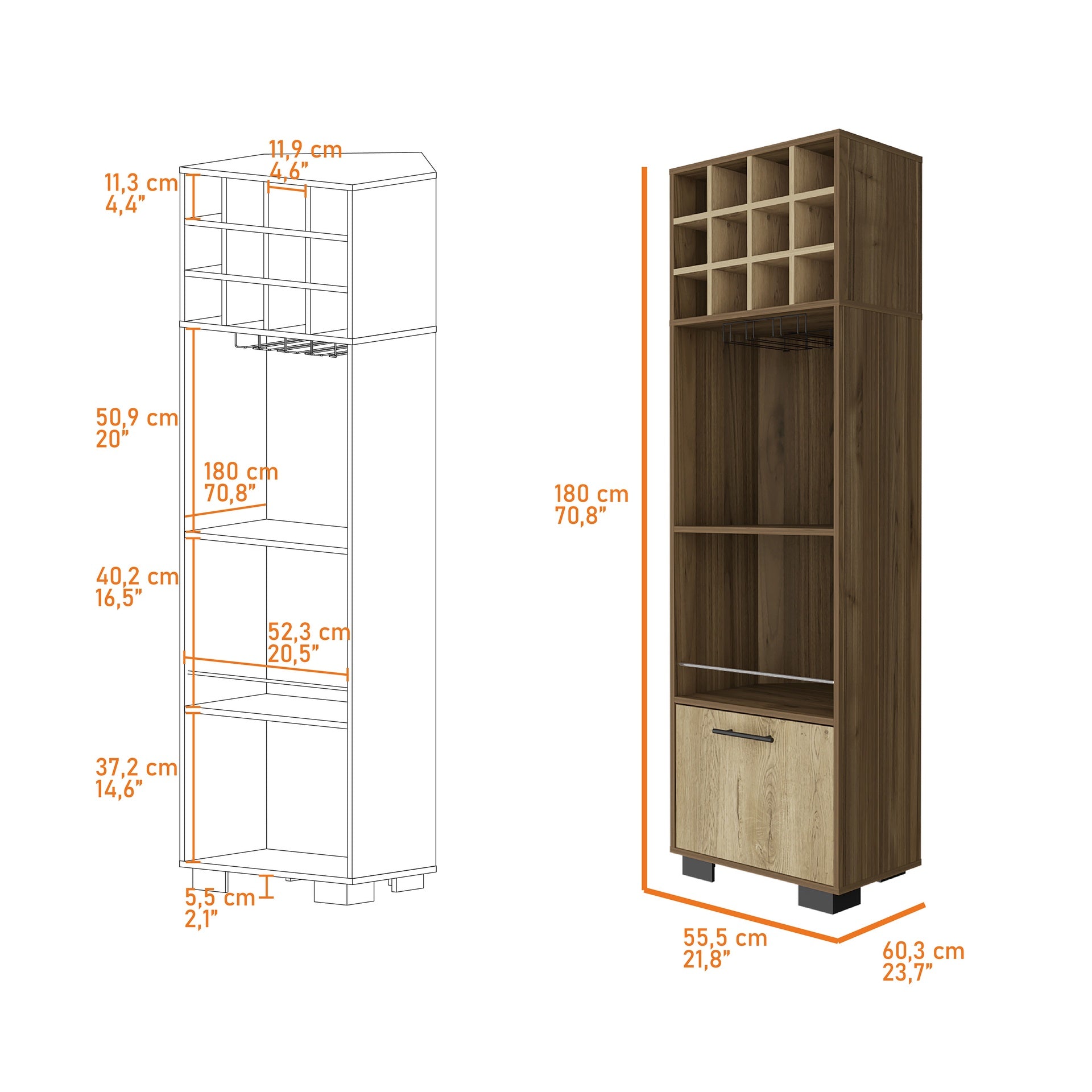 Jackson 12-Bottle 2-Shelf 1-Drawer Bar Cabinet Mahagony and Macadamia