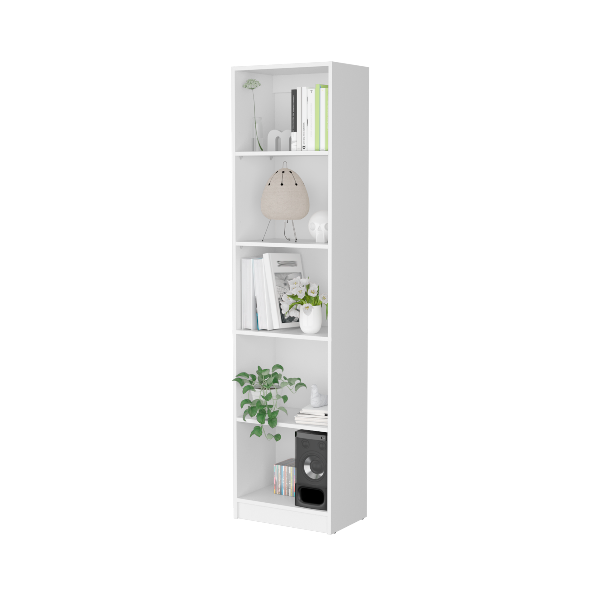 White 5-Shelf Slim Bookcase