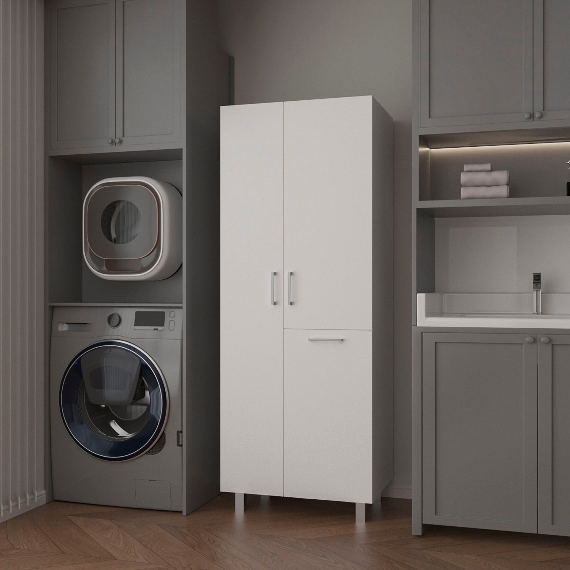 White 1-Drawer Modern Storage Cabinet with 2 Doors and Metal Legs