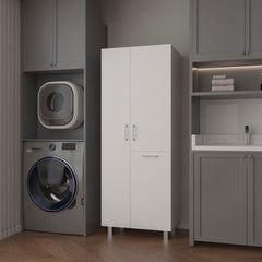 White 1-Drawer Modern Storage Cabinet with 2 Doors and Metal Legs