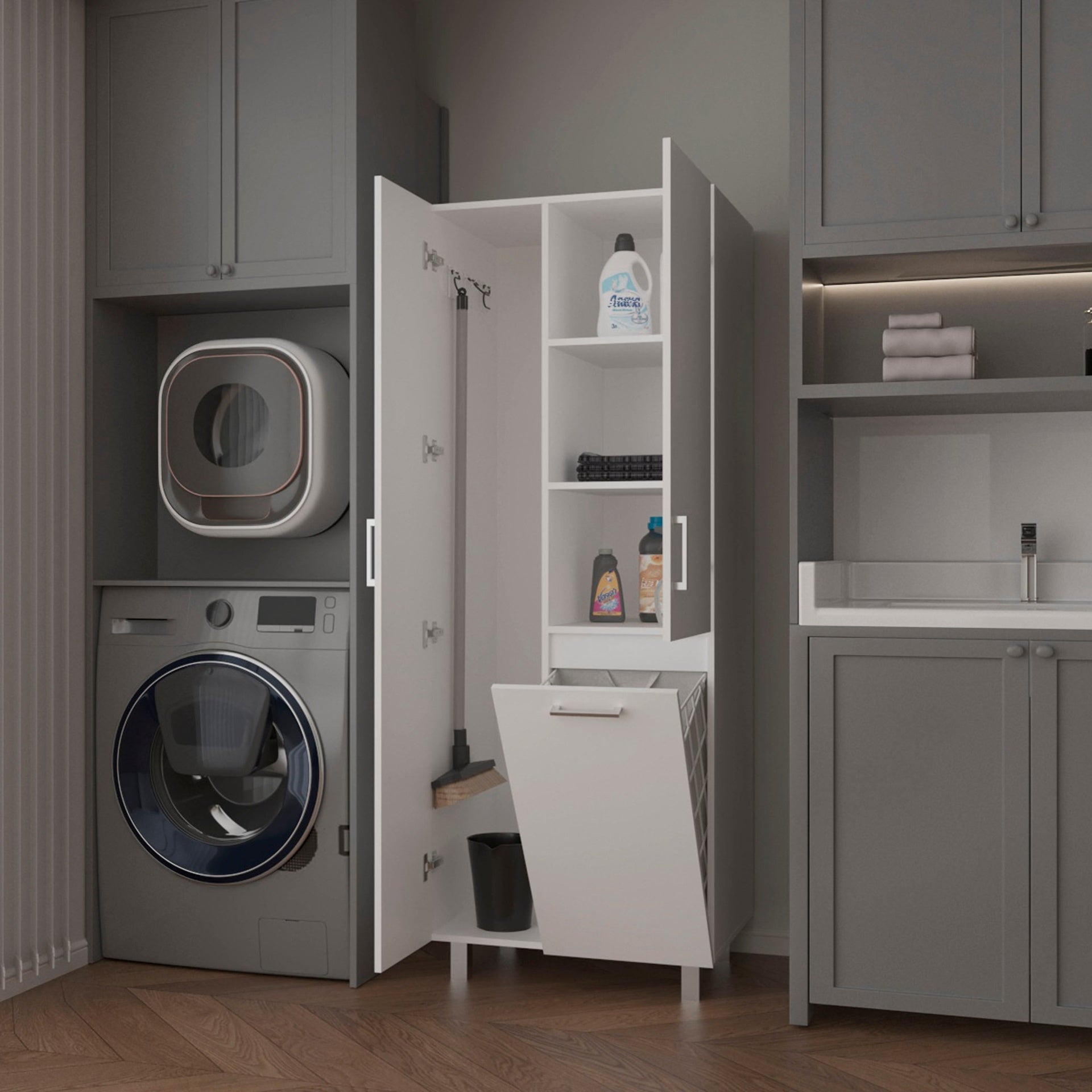 White 1-Drawer Modern Storage Cabinet with 2 Doors and Metal Legs