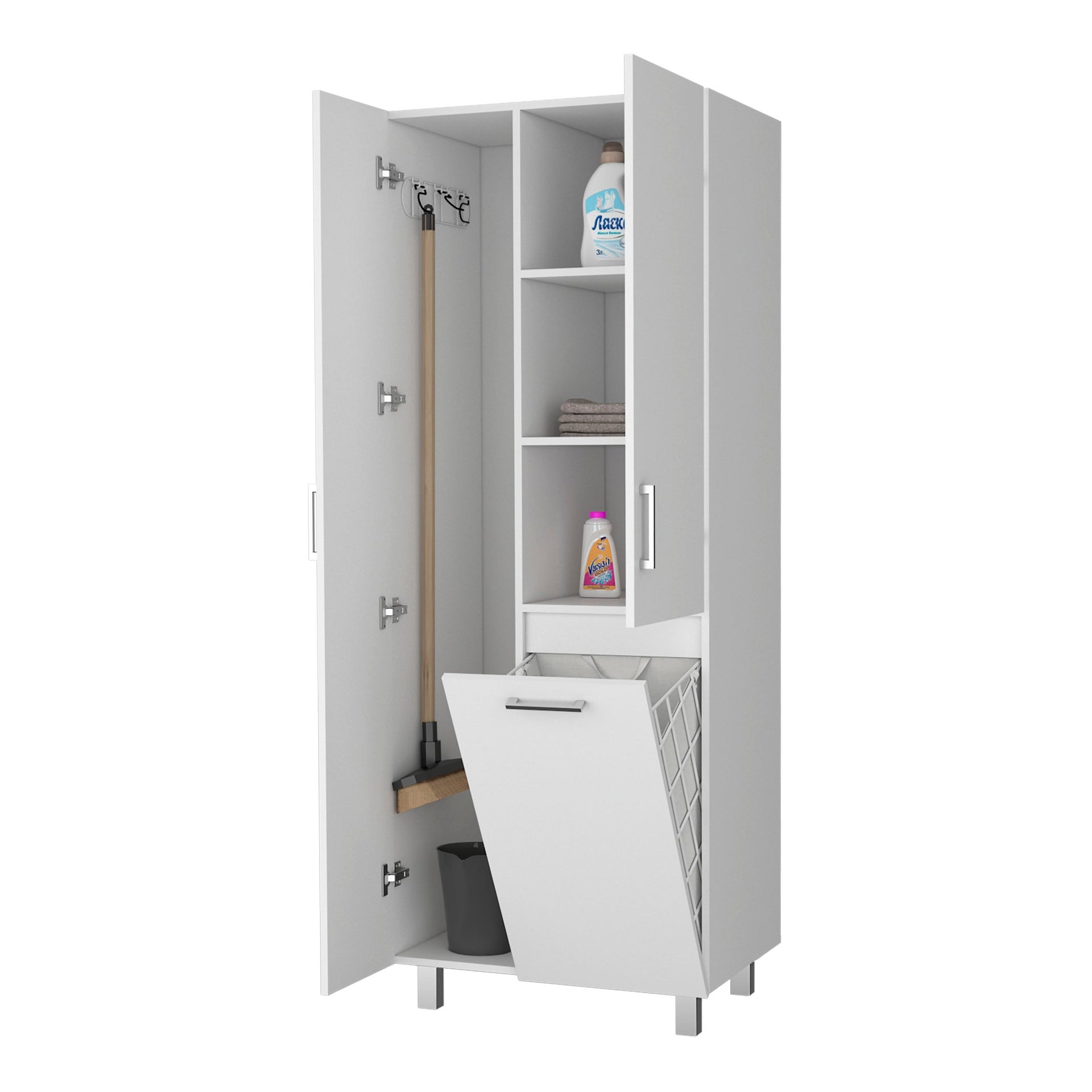 White 1-Drawer Modern Storage Cabinet with 2 Doors and Metal Legs