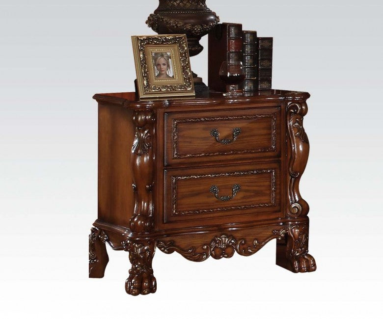 Traditional Luxury Nightstand with 2 Drawers Cherry Oak Finish Solid Hardwood Elegant Formal Bedroom Furniture 1pc