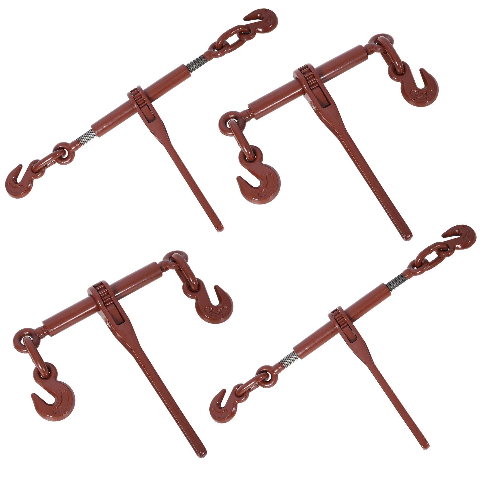 Heavy duty 5/16"-3/8" Ratchet Binders, 5400lbs Working Load capacity, G70 Hooks Adjustable Length, 4-Pack, Red