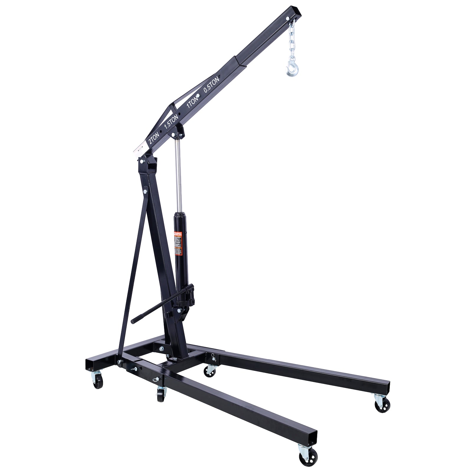 2 Ton Folding Engine Hoist Cherry Picker Shop Crane Hoist Lift, Heavy Duty Steel with 6 Iron Caster Wheels (Black)