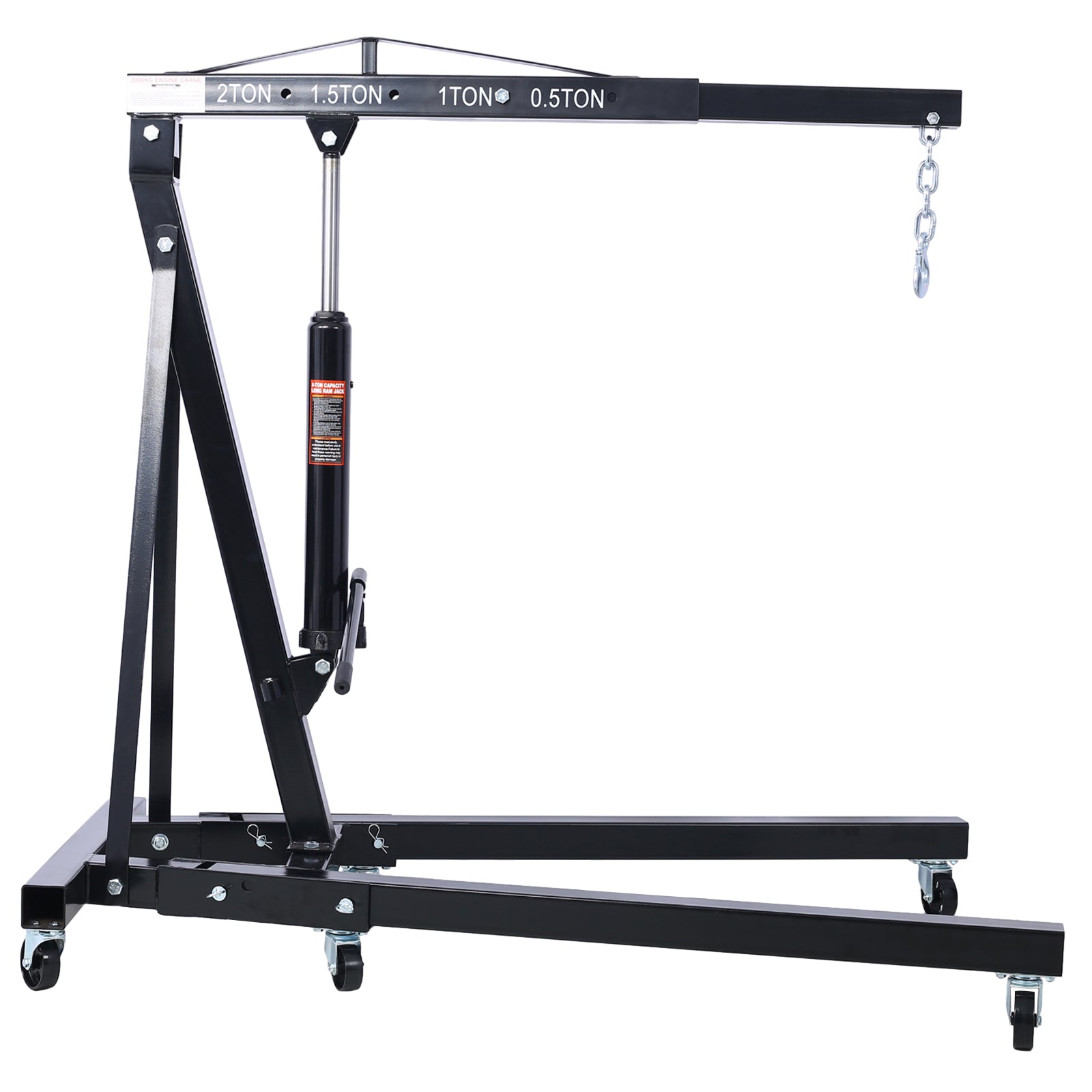 2 Ton Folding Engine Hoist Cherry Picker Shop Crane Hoist Lift, Heavy Duty Steel with 6 Iron Caster Wheels (Black)