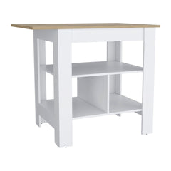 Kitchen Island, kitchen table 35" H, 3 Open Shelves, White/Macadamia