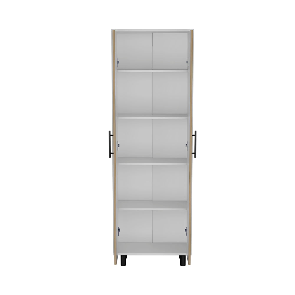 Multistorage Cabinet 71"H, Five Internal Shelves, Two Doors, White/Macadamia