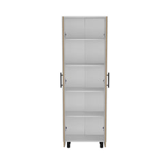 Multistorage Cabinet 71"H, Five Internal Shelves, Two Doors, White/Macadamia