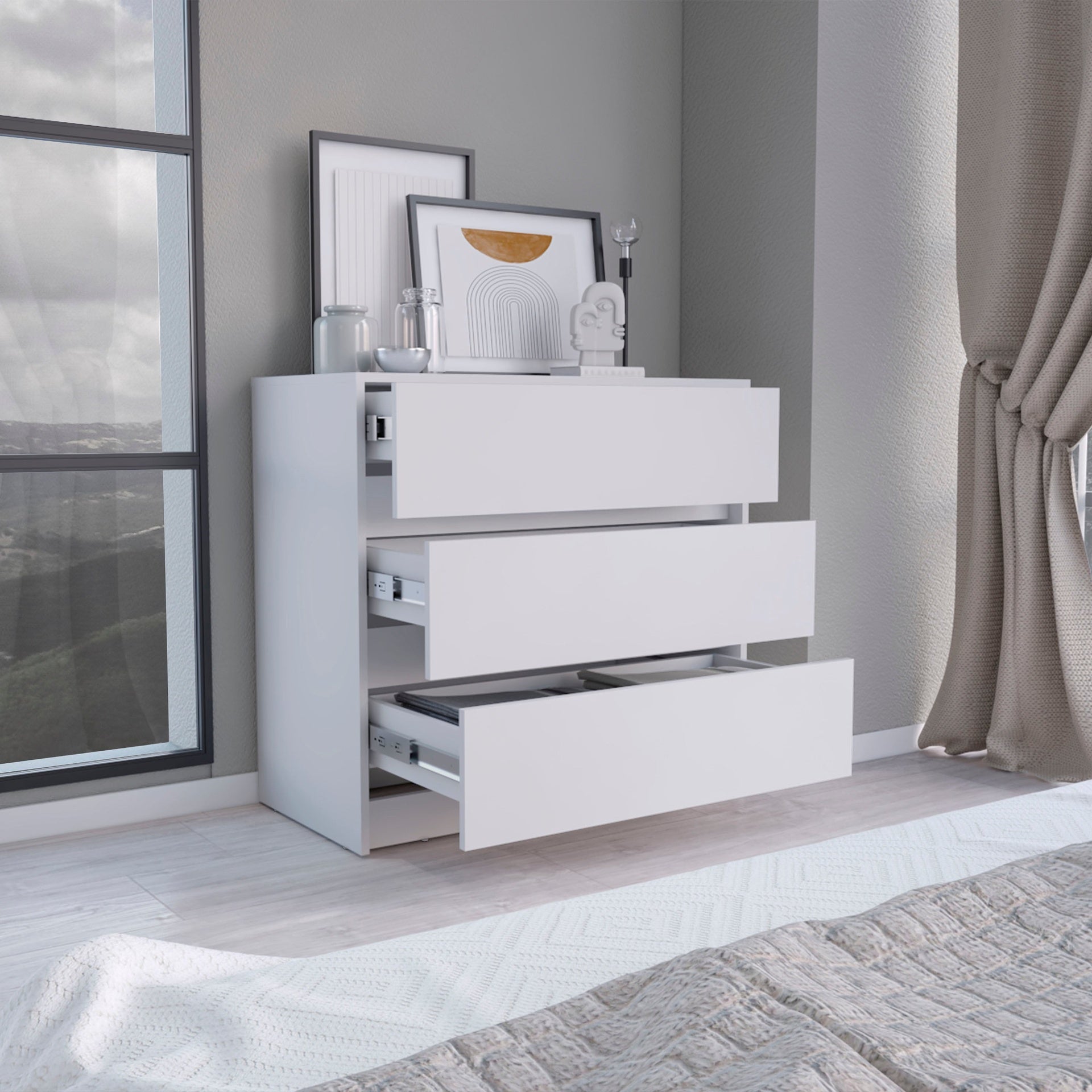 Dresser 31 inchH, 3 Drawers, Chest of Drawers, White