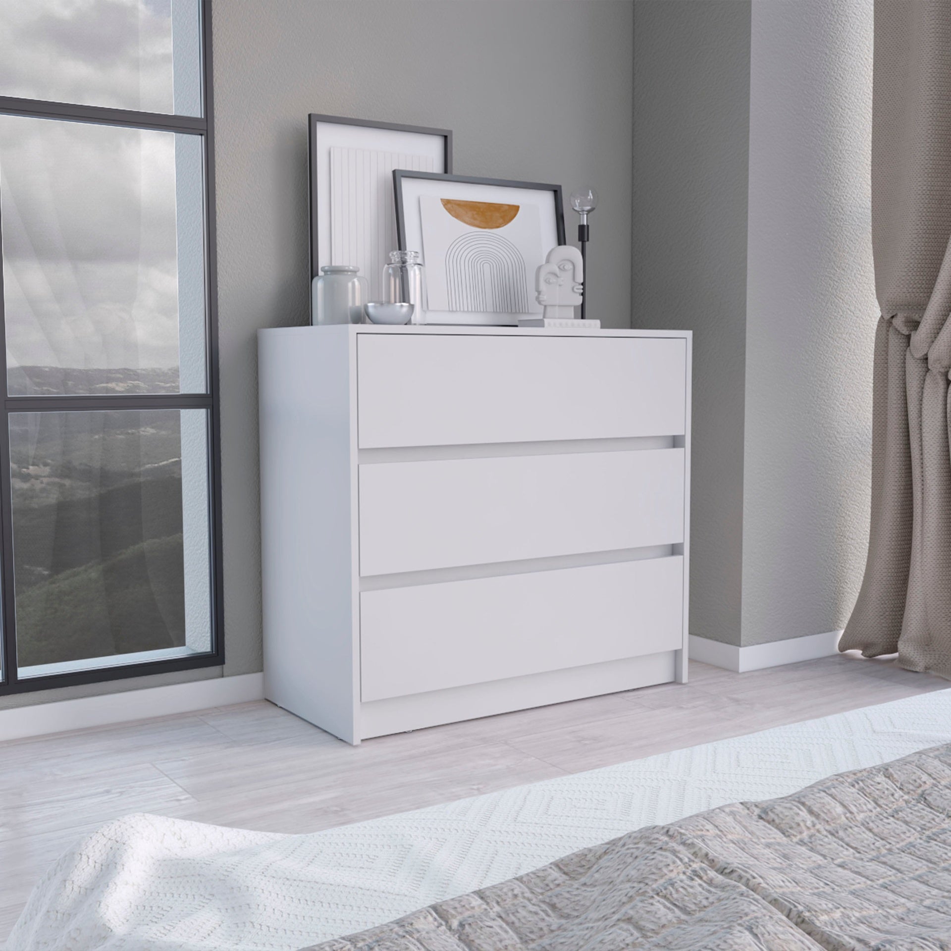 Dresser 31 inchH, 3 Drawers, Chest of Drawers, White
