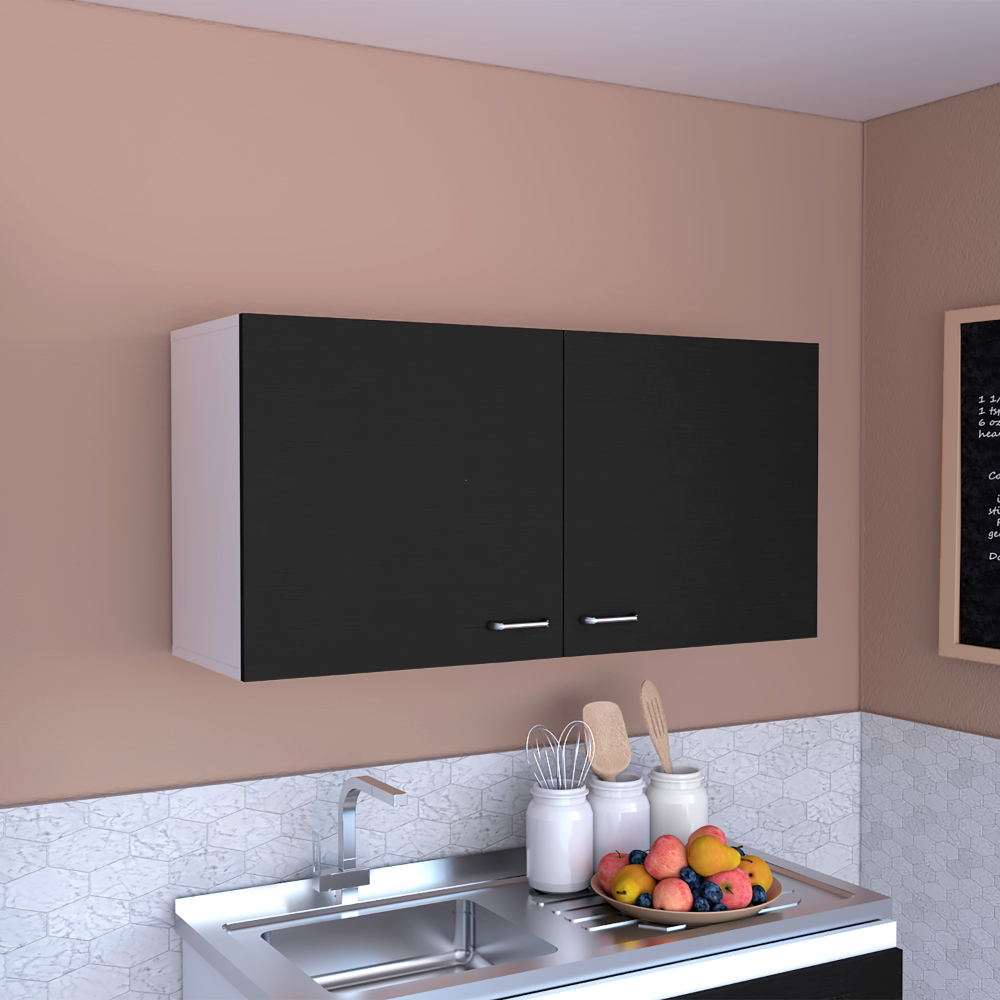 Wall cabinet 19"H, two Doors, two internal Shelves, Carbon Espresso / White