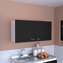 Wall cabinet 19"H, two Doors, two internal Shelves, Carbon Espresso / White