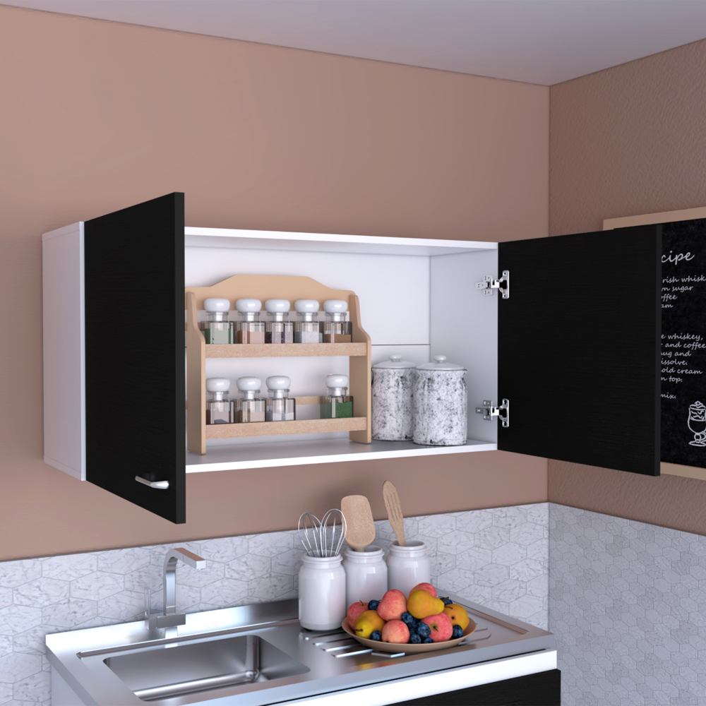 Wall cabinet 19"H, two Doors, two internal Shelves, Carbon Espresso / White