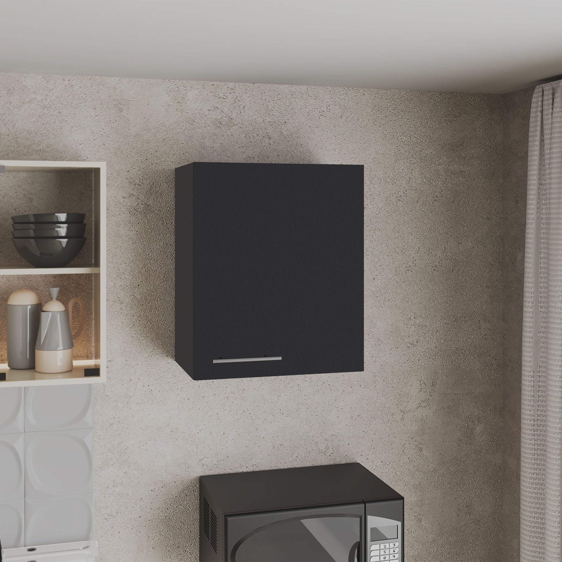 Wall Cabinet  23.6" H, with 1 Door and 2 Shelves, Black