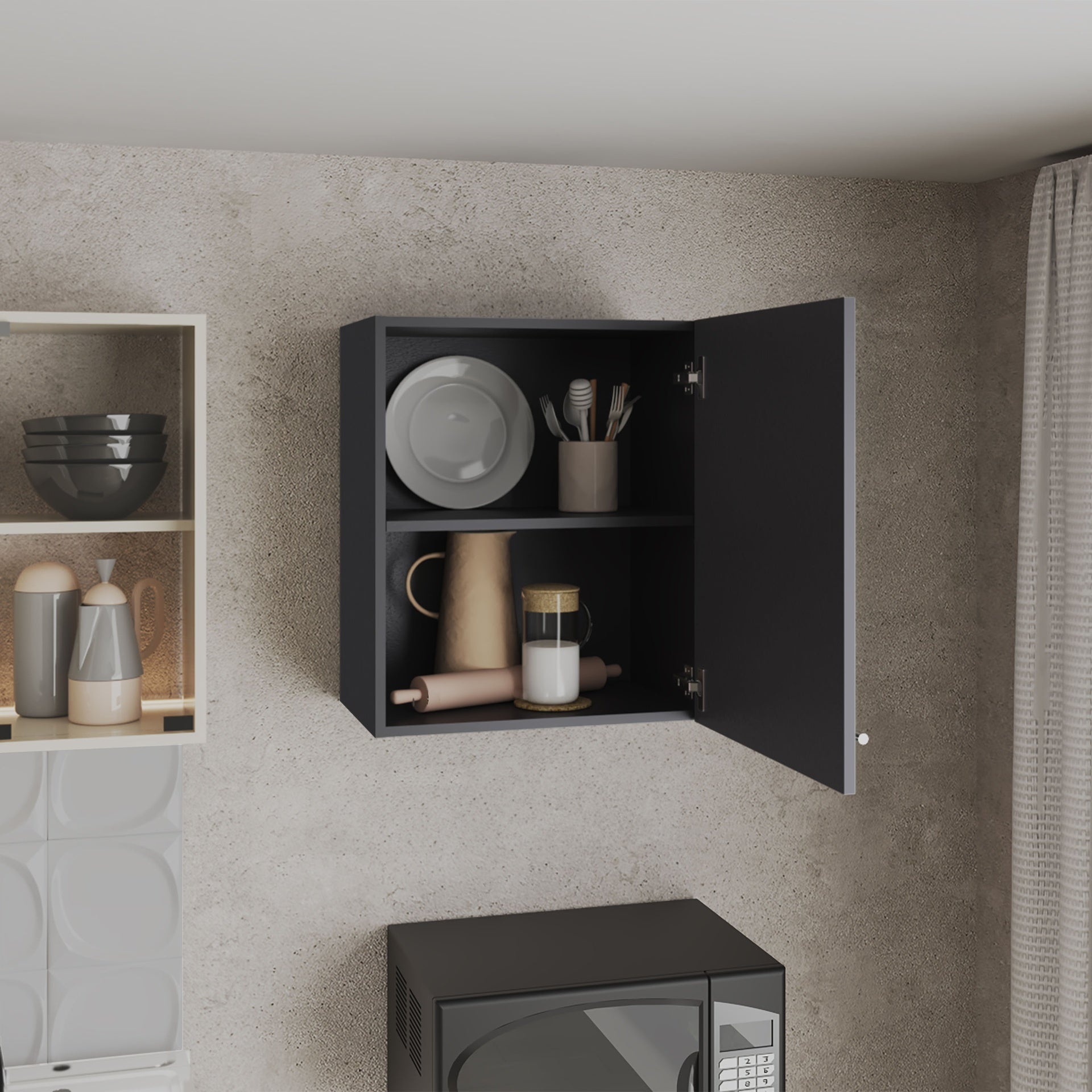 Wall Cabinet  23.6" H, with 1 Door and 2 Shelves, Black