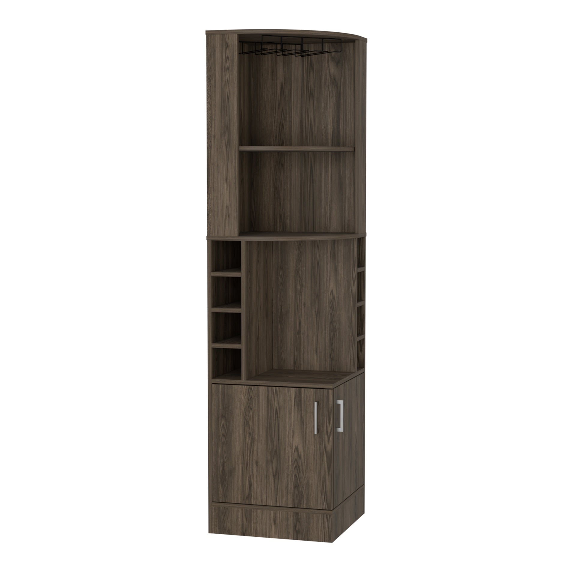 Corner Bar Cabinet, Two External Shelves, Dark Walnut