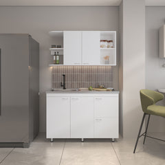 Byron Kitchen Cabinet Set, 6 Doors, 9 Shelves, White - Kitchen