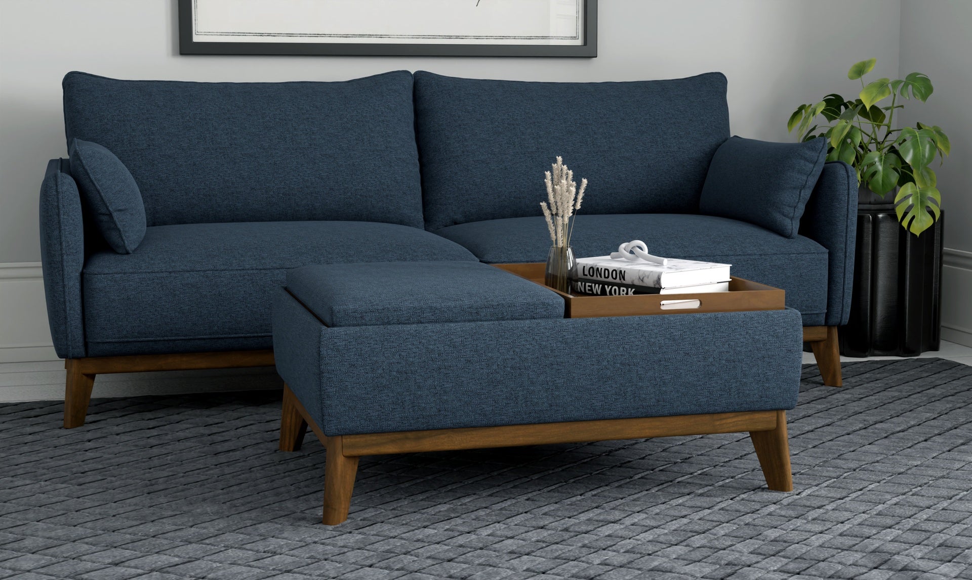 Blue Reversible Tray Ottoman