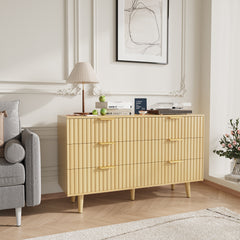 6 Drawer Dresser for Bedroom, Fluted Wooden Chest of Drawers for Children's Room,  Nursery, Entrance, Natural, 47.24 inchW x 14.96 inchD x 33.06 inchH