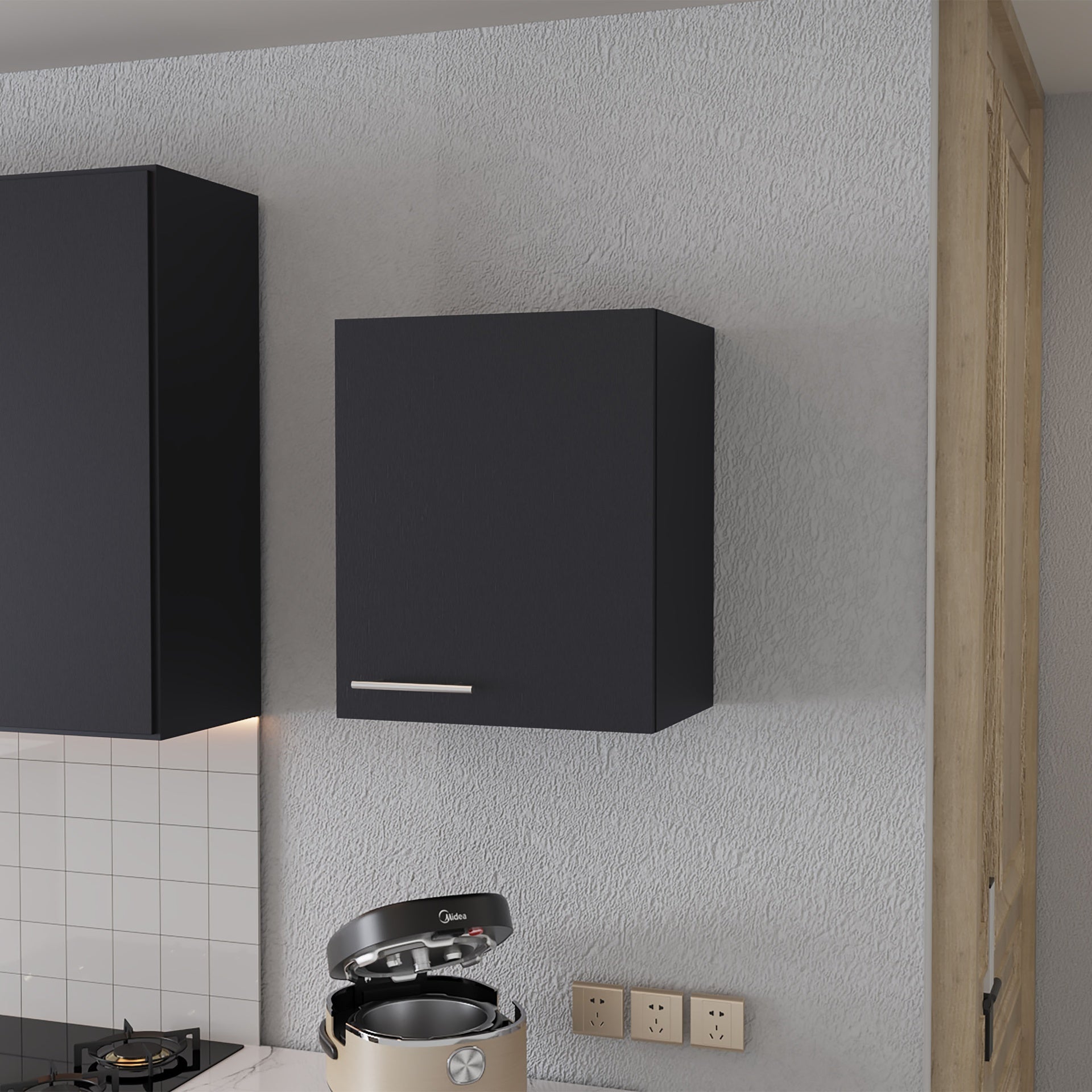 So- Hi Wall Cabinet in Melamine with One Door, Black