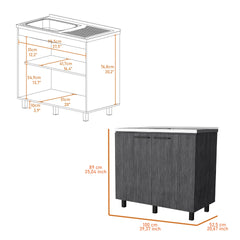 FM FURNITURE Oklahoma 2 Utility Sink & Cabinet, Interior Shelf, Stainless Steel Countertop ,Smokey Oak