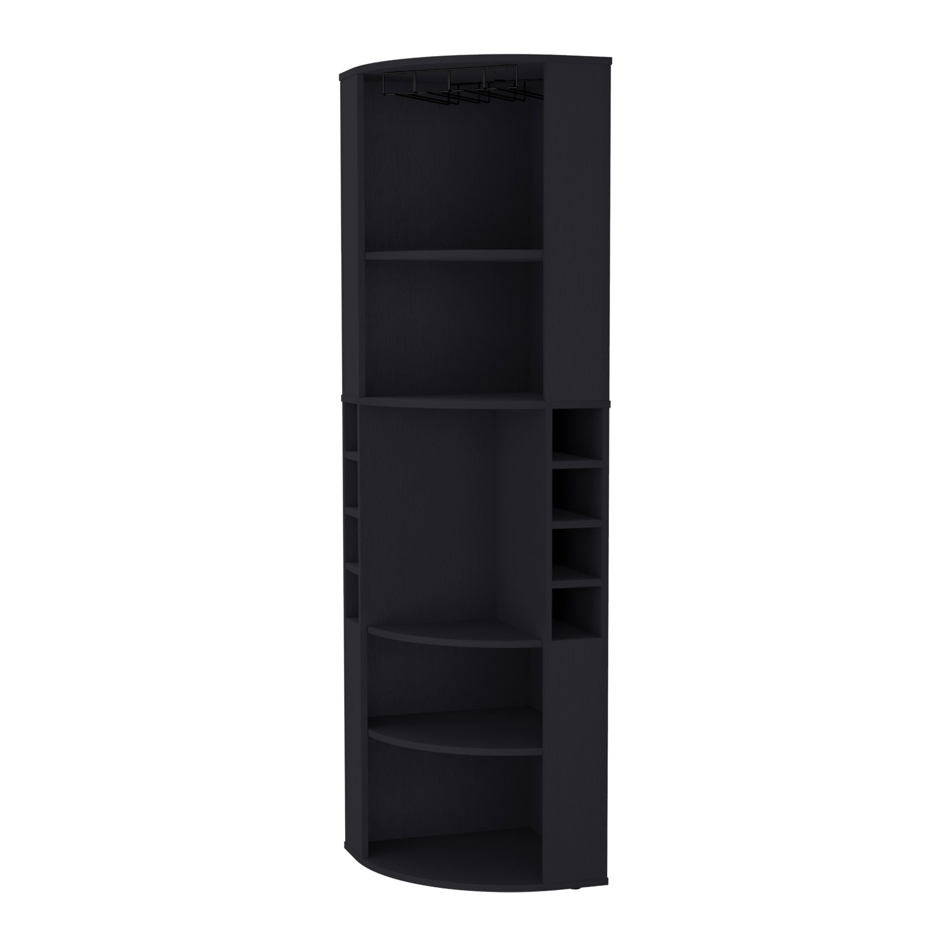 FM FURNITURE Clifton Corner Bar Cabinet, with 5 shelves,Cup Hanger and Eight Built-in Wine Rack, Black