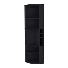 FM FURNITURE Clifton Corner Bar Cabinet, with 5 shelves,Cup Hanger and Eight Built-in Wine Rack, Black