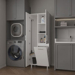 FM FURNITURE The Mirage Modern Storage Cabinet with 2 Doors, 1 Drawer, and Metal Legs, Perfect for Organizing Bathrooms, Laundry Rooms, and Common Areas, White