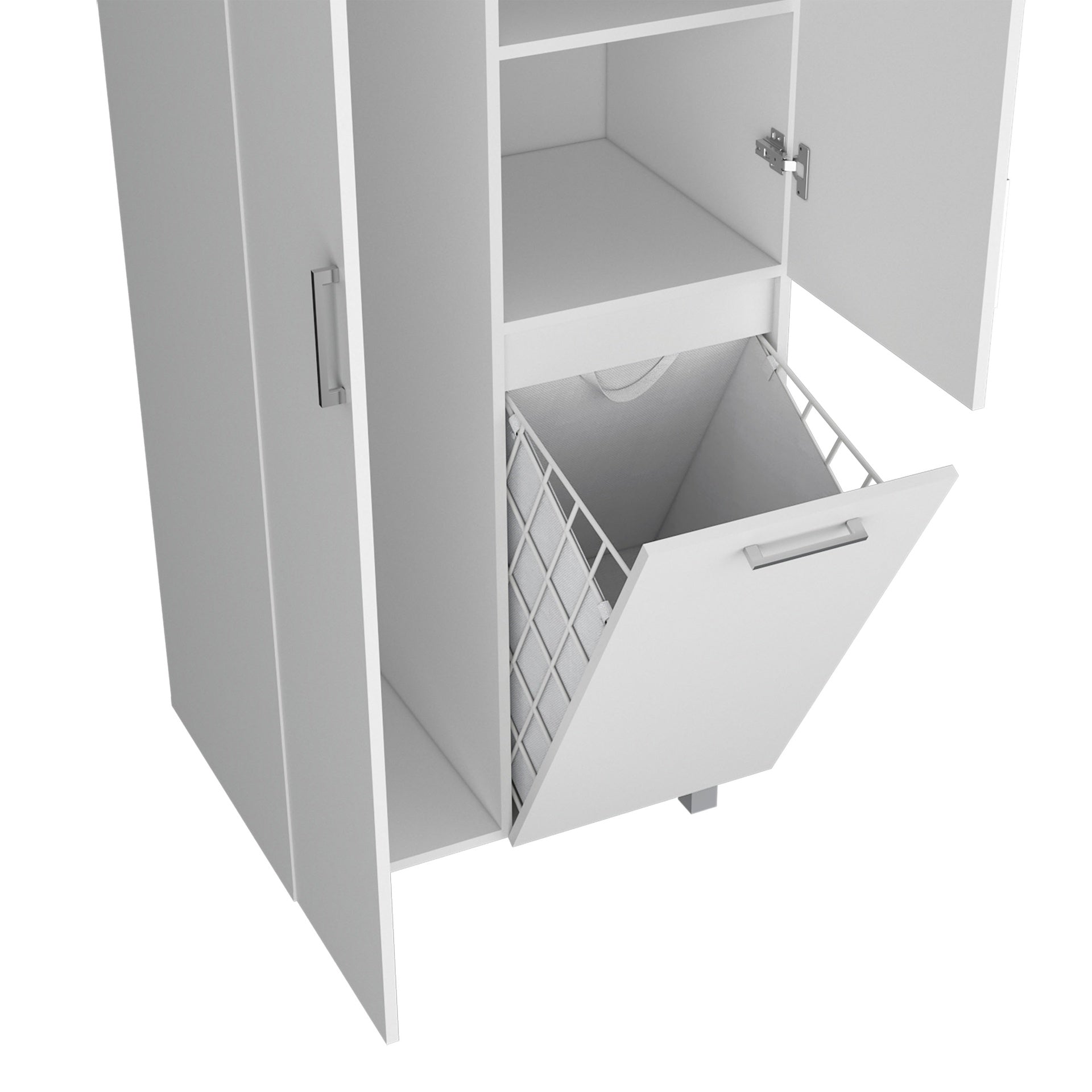 FM FURNITURE The Mirage Modern Storage Cabinet with 2 Doors, 1 Drawer, and Metal Legs, Perfect for Organizing Bathrooms, Laundry Rooms, and Common Areas, White