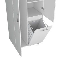 FM FURNITURE The Mirage Modern Storage Cabinet with 2 Doors, 1 Drawer, and Metal Legs, Perfect for Organizing Bathrooms, Laundry Rooms, and Common Areas, White