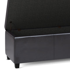 Avalon 54 inch Wide Extra Large Storage Ottoman Bench in Tanners Brown Vegan Leather