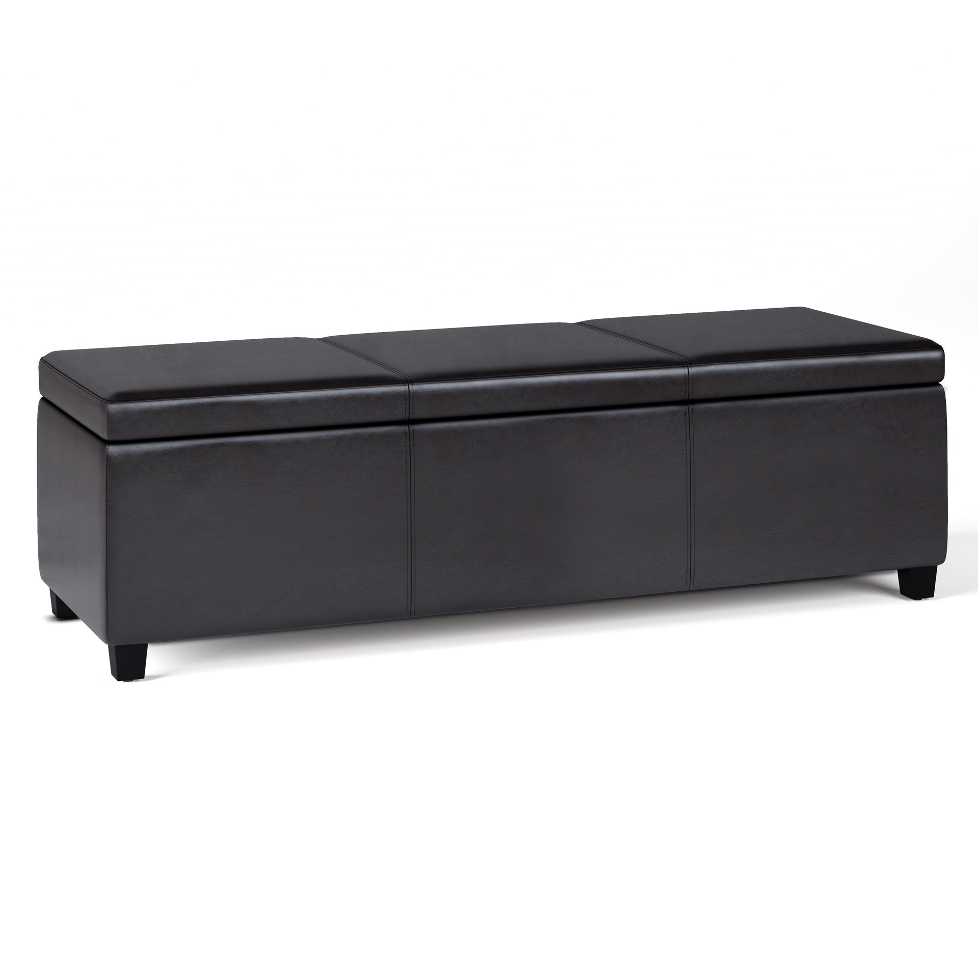 Avalon 54 inch Wide Extra Large Storage Ottoman Bench in Tanners Brown Vegan Leather