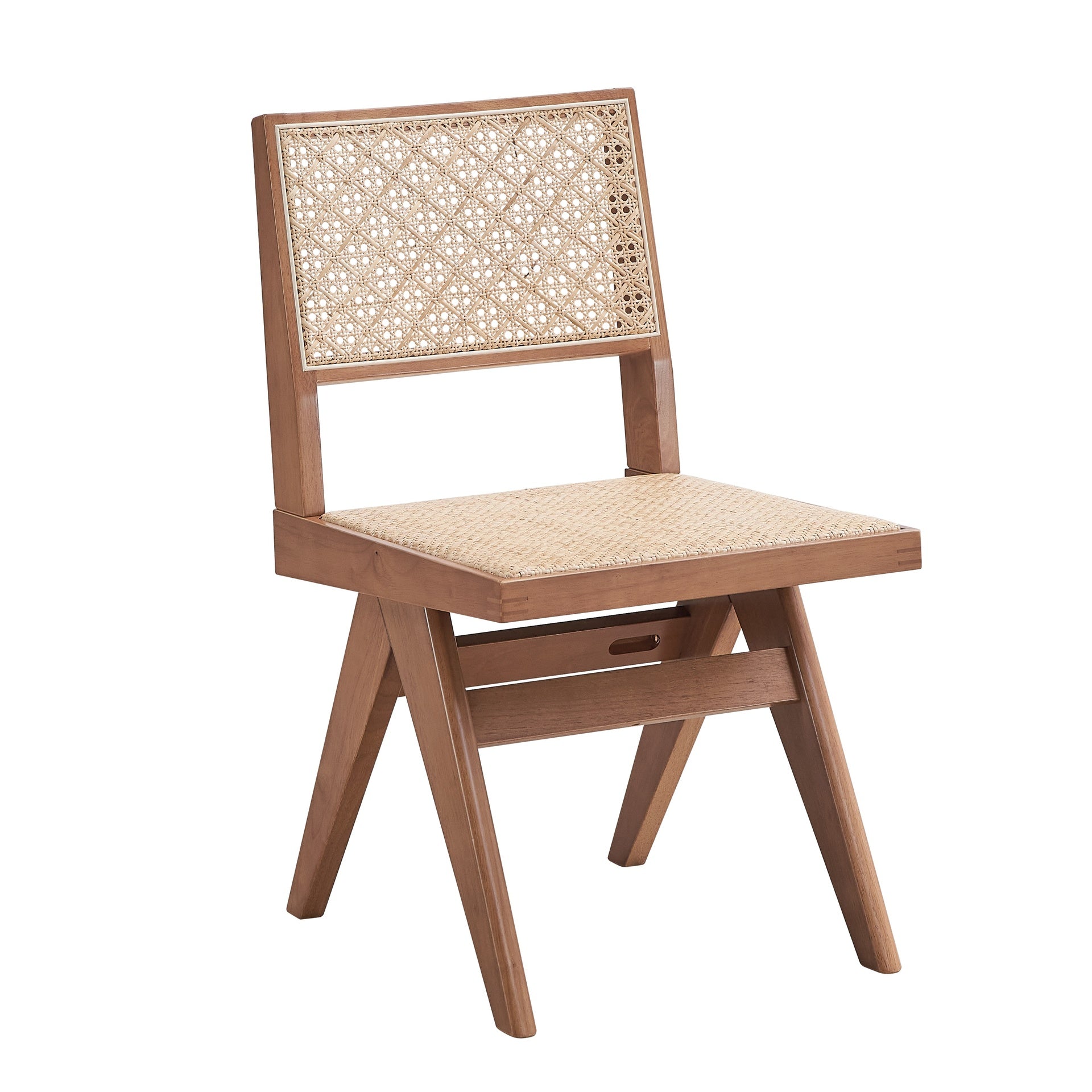 Casual Stylish Rattan Dining Chairs Set of 2 Natural Finish Mid-Century Modern Kitchen Dining Furniture