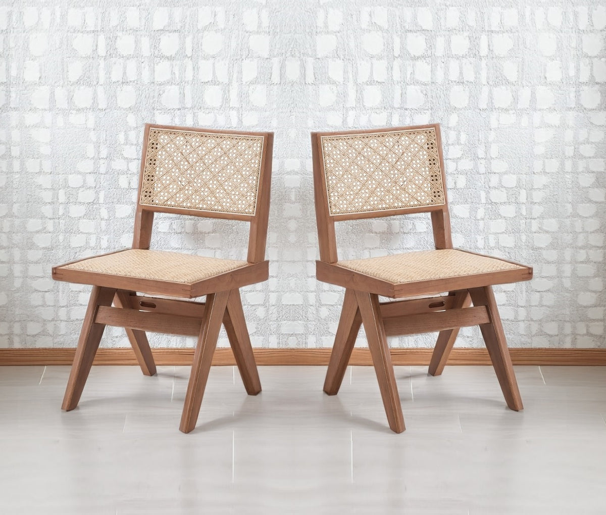 Casual Stylish Rattan Dining Chairs Set of 2 Natural Finish Mid-Century Modern Kitchen Dining Furniture