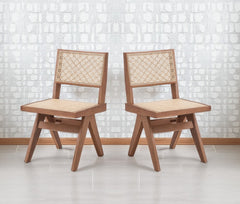 Casual Stylish Rattan Dining Chairs Set of 2 Natural Finish Mid-Century Modern Kitchen Dining Furniture
