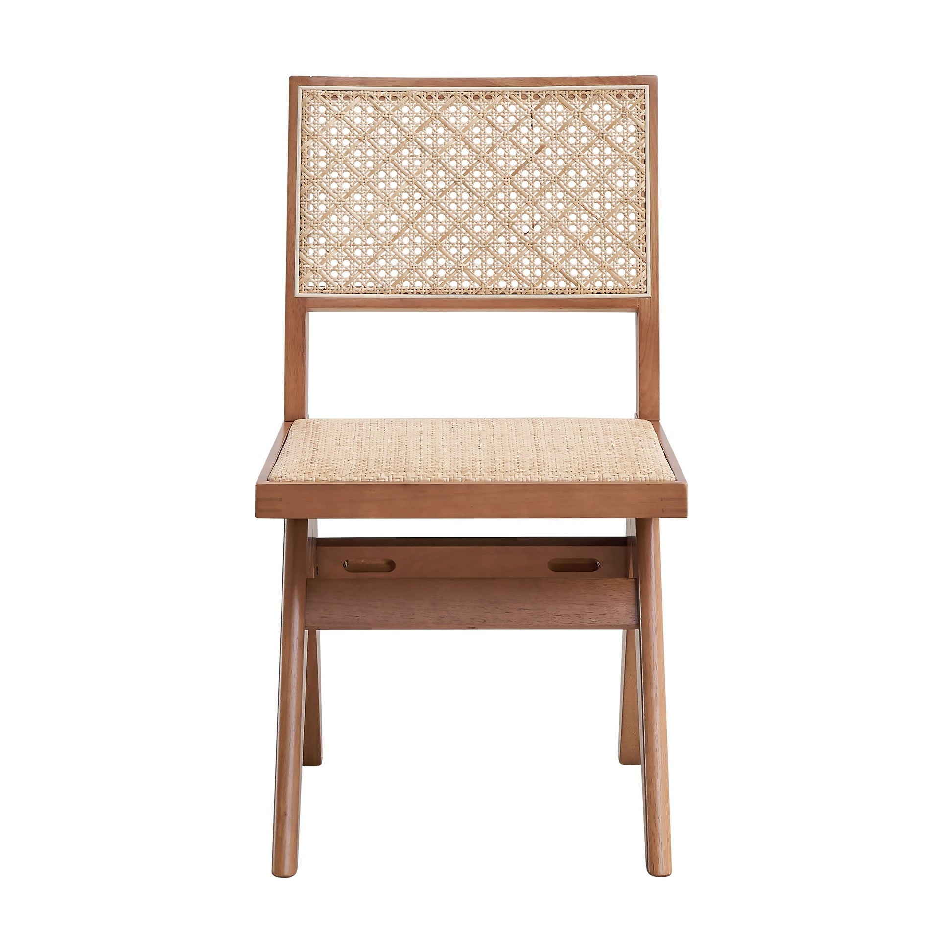 Casual Stylish Rattan Dining Chairs Set of 2 Natural Finish Mid-Century Modern Kitchen Dining Furniture