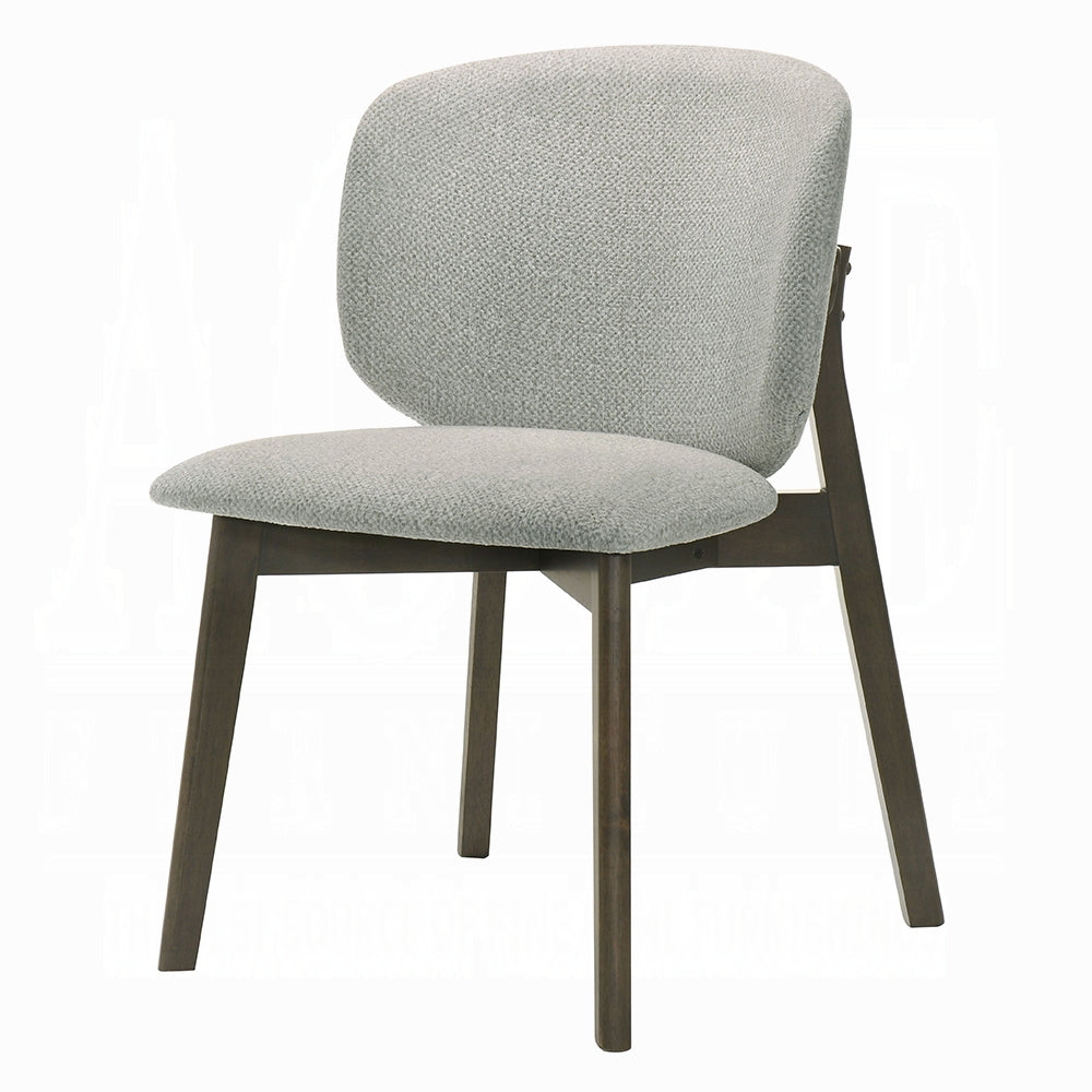 Casual Style Dining Furniture Set of 2 Side Chairs Gray Chenille Upholstery Solid Rubberwood Curved Backrest