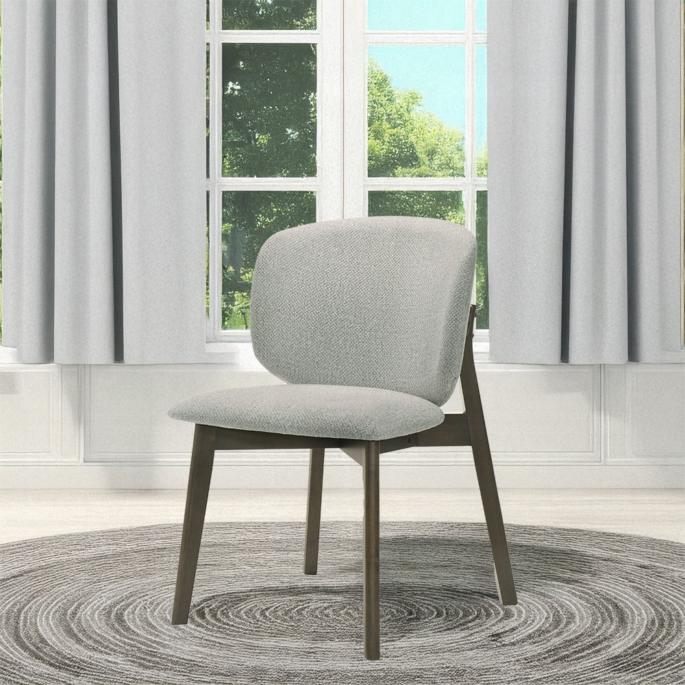 Casual Style Dining Furniture Set of 2 Side Chairs Gray Chenille Upholstery Solid Rubberwood Curved Backrest